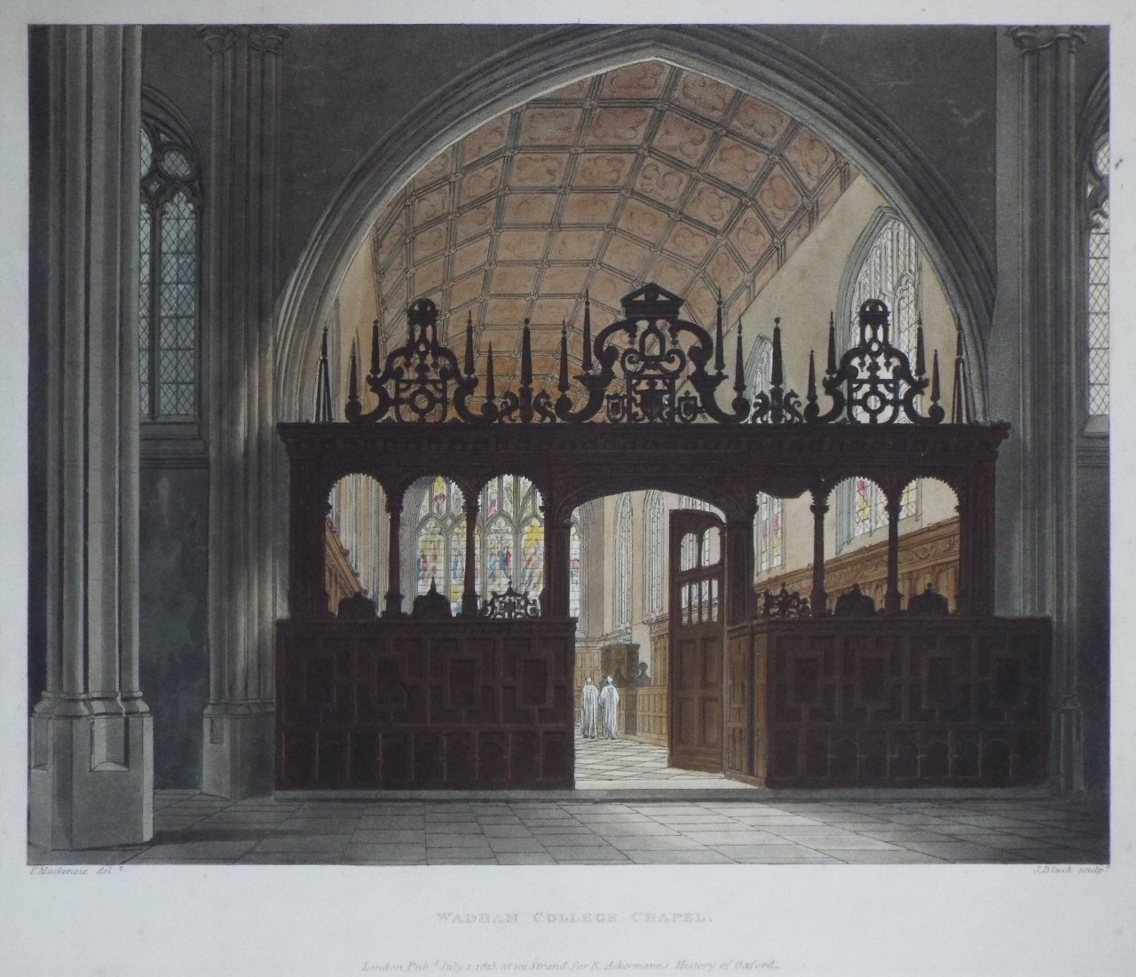 Aquatint - Wadham College Chapel. - Bluck